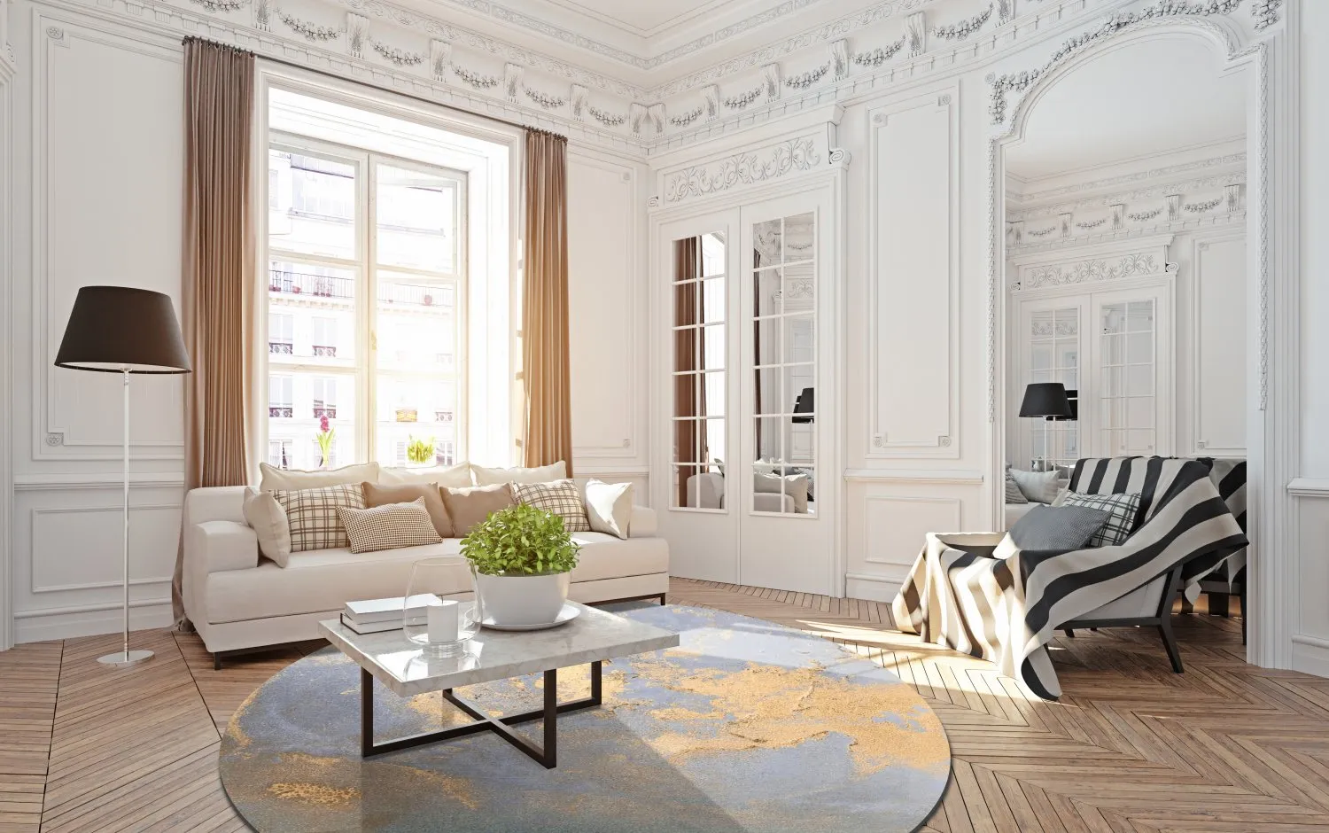 Round Rug - Lesley (blue/gold) 4 Round Rug - Lesley (blue/gold) - Image 2