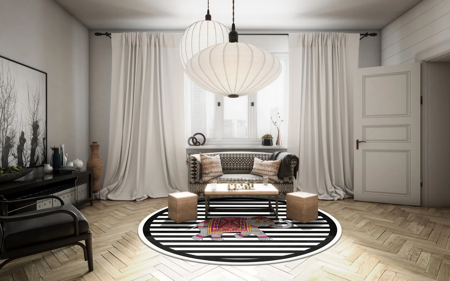 Round Rug - Develi (black/white) 4 Round Rug - Develi (black/white) - Image 2