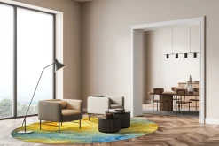 Round Rug - Seia (gul-blå) -Viscose Rugs Shop gul bla1a .jpg