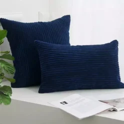 Cushion Cover - Striped Velvet 50 X 50 Cm (blue)