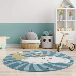 Childrens Rugs - Night Clouds Round (multi) -Viscose Rugs Shop kinderteppich anime 9380 blau 120x120 rund 2.jpg