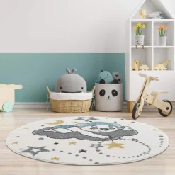 Childrens Rugs - Sleeping Teddy Round (multi) -Viscose Rugs Shop kinderteppich anime 9385 creme 120x120 rund 2.jpg
