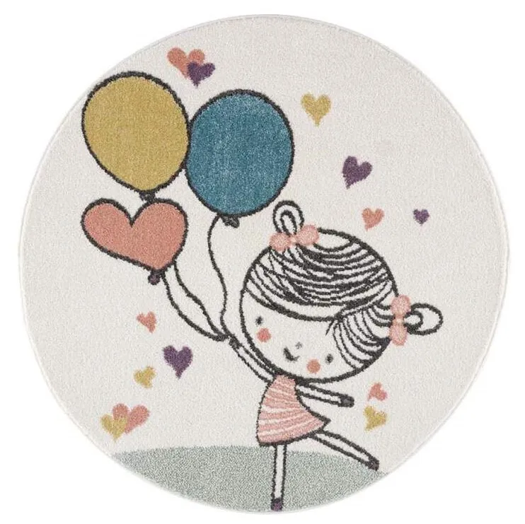 Childrens Rugs - Balloon Girl Round (multi) 3 Childrens Rugs - Balloon Girl Round (multi)