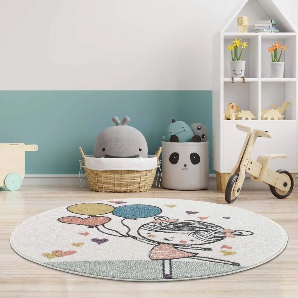 Childrens Rugs - Balloon Girl Round (multi) 4 Childrens Rugs - Balloon Girl Round (multi) - Image 2
