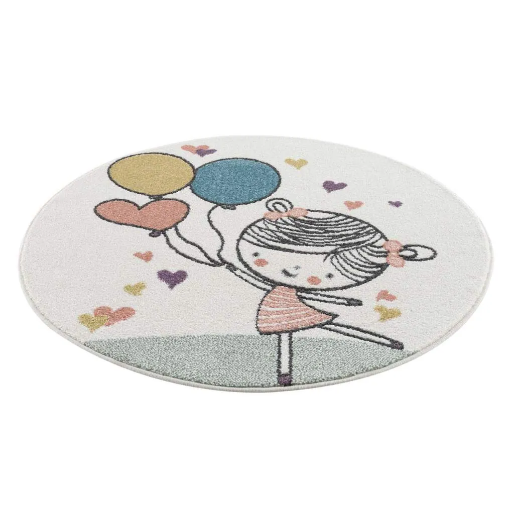 Childrens Rugs - Balloon Girl Round (multi) 6 Childrens Rugs - Balloon Girl Round (multi) - Image 4