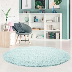 Round Rugs - Pastel (turquoise) -Viscose Rugs Shop pastellshaggy 300 softturkis rund raum.jpg