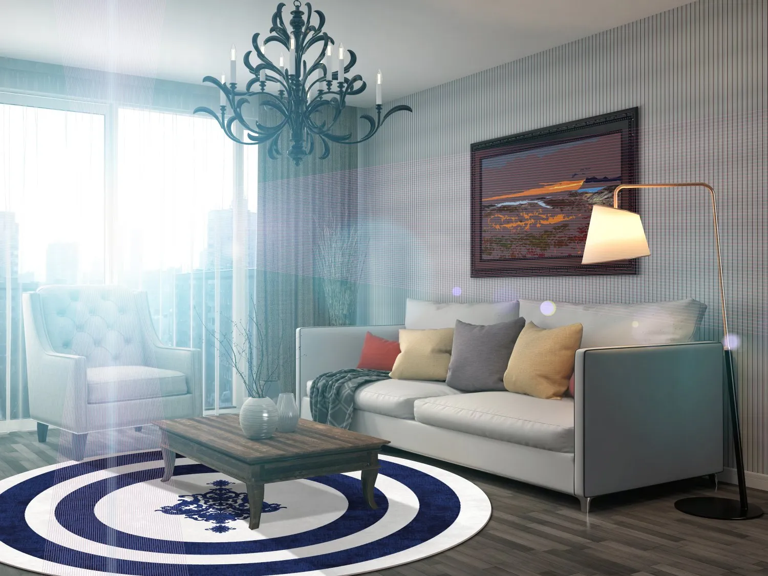 Round Rug - Soros (blue/white) 4 Round Rug - Soros (blue/white) - Image 2