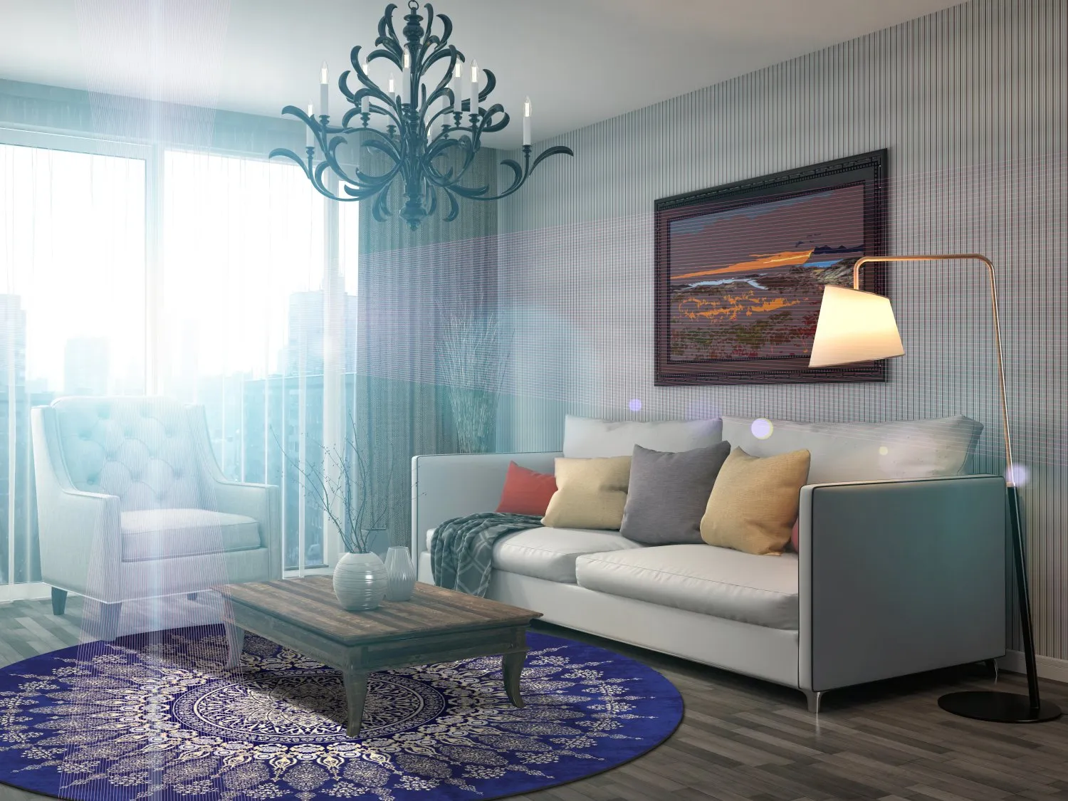 Round Rug - Sandrigo (blue/beige) 4 Round Rug - Sandrigo (blue/beige) - Image 2