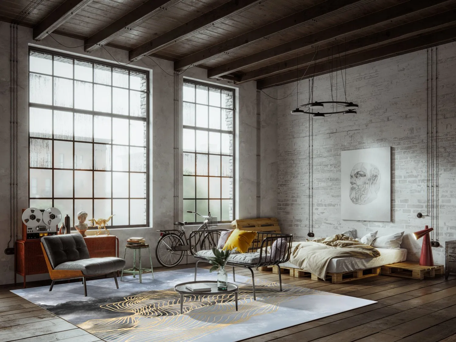 Wilton Rug - Ekual (blue/grey/gold) 4 Wilton Rug - Ekual (blue/grey/gold) - Image 2