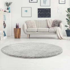 Round Rugs - Soft Shine (grey) -Viscose Rugs Shop softshine 2236 silver raum rund.jpg